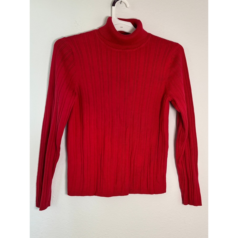 Talbots Petites Red Ribbed Turtleneck Sweater Size Large P Long Sleeve Knit
